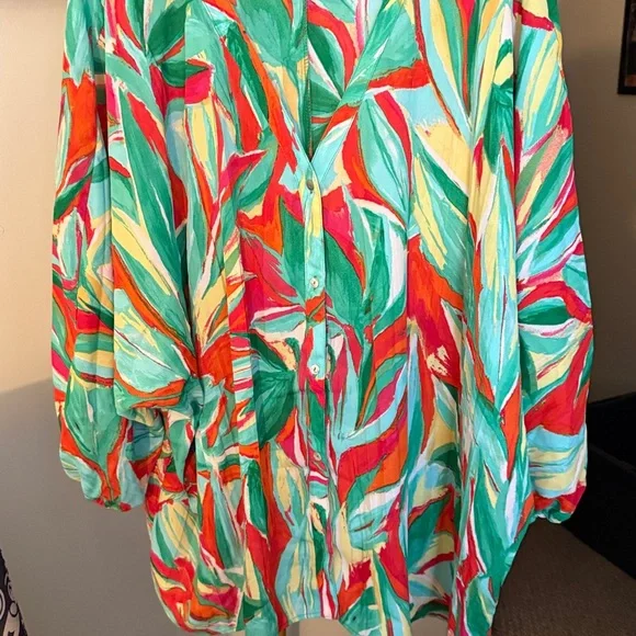 Colleen Lopez Multicolor Leaf Print Blouse - Picture 5 of 6